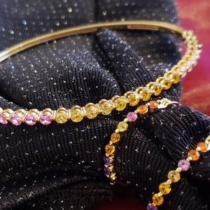 💕Multi Color Gem Bracelet & Hoop Earring Set
